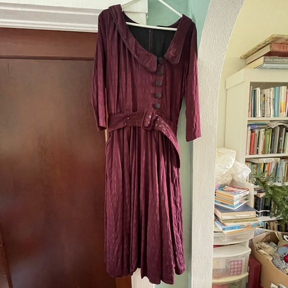 Eshakti purple asymmetrical collar vintage style dress - Picture 2 of 4